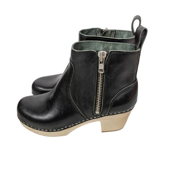 Swedish Hasbeens 39 black Zip It Emy boot bootie zipper ankle leather wood clog - Picture 3 of 8